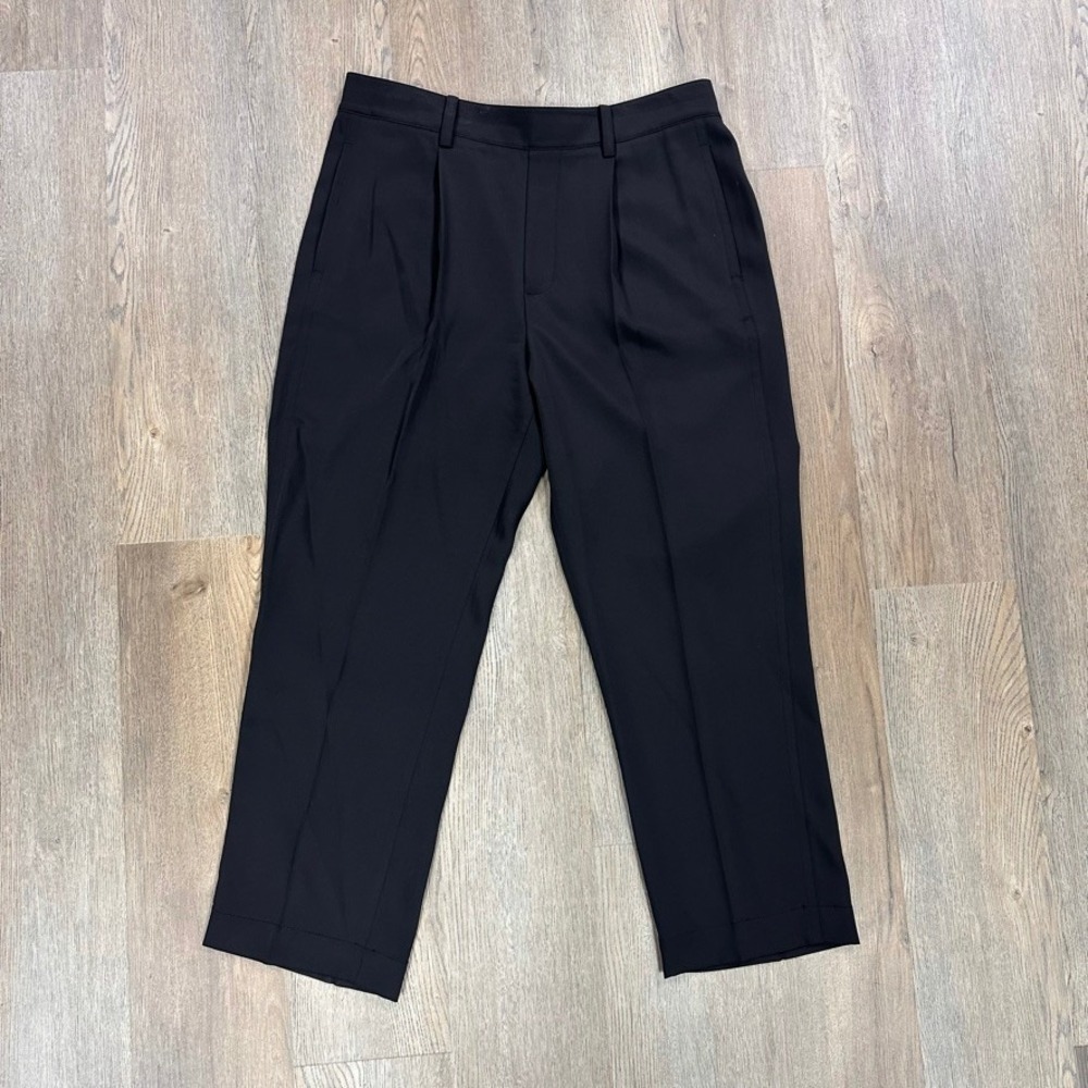 Vince Black Satin Pleated Trouser Pull On Trousers Pants Large Quiet Luxury